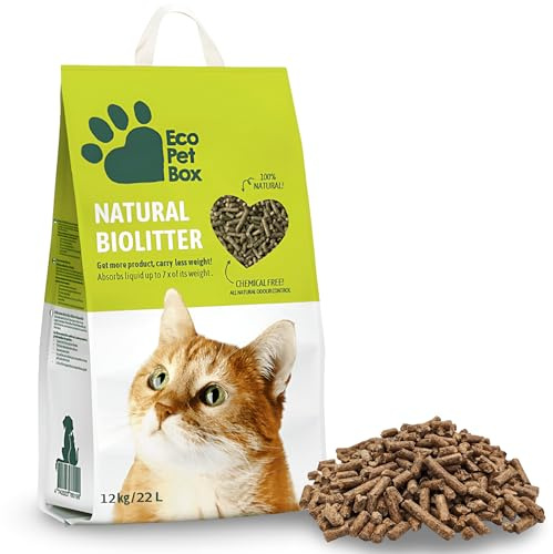 Pellets Bio Katzenstreu Pellets 12kg Natureinstreu 100% Bio aus Heno Biomasse, kompostierbar Öko Streu für Katzen extrem saugfähig und geruchsbindend