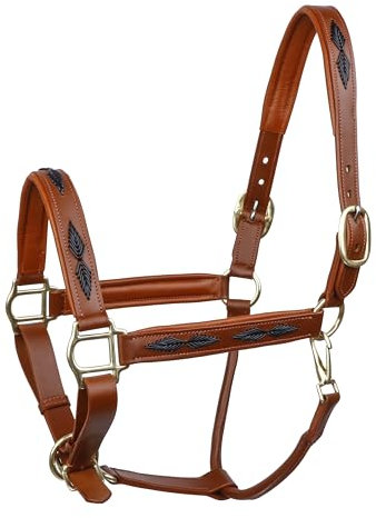 SIE English Horse Lederhalfter geflochten, Hellbraun Schwarz und Havanna (Hellbraun mit schwarzer Flechtung, Full)
