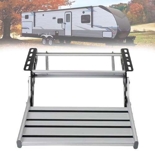 Générique Marchepied pour Camping-Car, 150 kg/330 LB, marchepied d'entrée pour Camping-Car en Alliage d'aluminium Robuste pour remorque, Camping-Car, Camping-Car, 2 marches (manuelles) LED