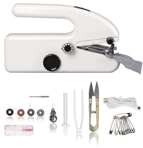 Handnähmaschine, Tragbare Elektrische Mini Nähmaschine mit Unterfaden, Schnelles Nähen, Handheld Sewing Machine für DIY zu Hause, Nähmaschinen mit Zubehör, Two Power Supply Modes