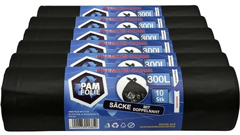 PAM-FOLIE Müllsäcke 300L - 60 Stück - Set - XXL Große Bauschutt-Abfallsäcke, Premium - 120x140cm - 45µm - schwarzer Müllbeutel - Bauschuttsäcke - Säcke für Bauschutt Abfalls, Styropor