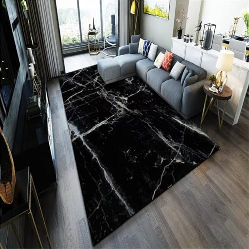 LKTRUK 200X250Cm Schwarz Deko Balkon Schlafzimmer Rechteckiger Teppich Flur Schwarzer Pflegeleicht 6Ft 6.7''X8Ft 2.4''