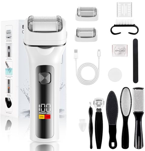PKBD Electric Foot File Hard Skin Remover with 2 Replaceable Double Grinding Heads, Pedicure Sets for Feet with 14 Accessories, Rechargeable Waterproof Callus Remover for Feet Care Exfoliator