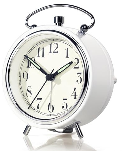 AYRELY 4 Super Loud Alarm Clock for Heavy Sleepers, Silent Analogue Desk Clock with Built-in Metal Bell and Night Light for Bedroom, Bedside, Office or Kitchen