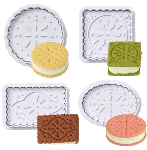 Cookie Stamps Set, 4 Pcs Cookie Press Mold, 3D Classic Cookie Cutter with Plunger Stamp, 4 Styles Funny Cookie Biscuit Molds for Treats DIY Baking, Cake, Pastry (Style B)
