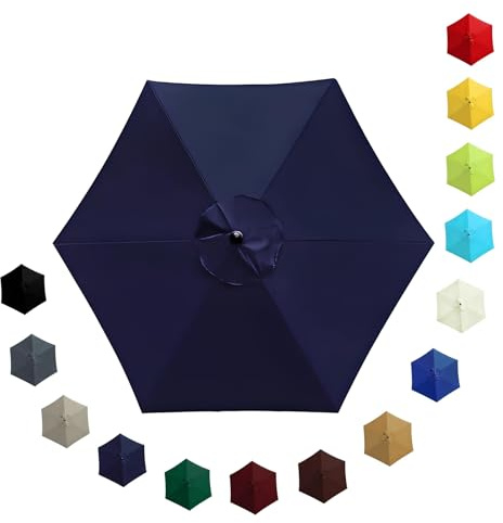 Replacement Parasol Canopy Waterproof, Large Weatherproof UV-Anti Patio Umbrella Fabric, Garden Outdoor Pool Beach Parasol Replacement Top Cover for 2.0m 2.30m 2.7m 3.0m 6/8 Ribs(Navy blue,3.0m/8 Arms