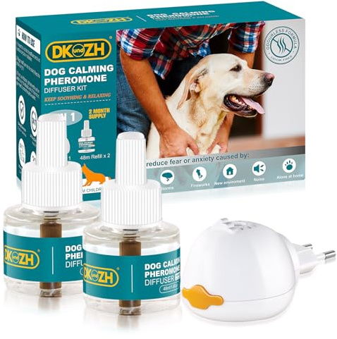DKundZH Lugnande feromondiffusor för hundar, Antiestrés Para Perros, 3 i 1 Feromonas Para Perros (1 difusor+2 Recambio)