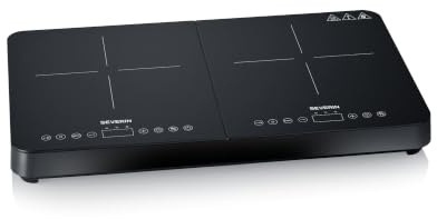 Severin induktionshäll, 2 plattor, 10 effektlägen, temperaturområde 60–240 °C, touch-display, matta kokzoner, mindre repkänsliga, glaskeramiska kokytor, svart, 3 400 W, DK 1028