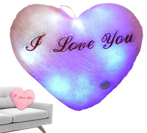 Glödande – söta LED-upplysta hjärtformade dekorkuddar plysch | I love you