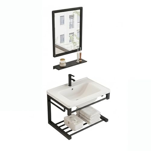 YOWLLXOF Wandmontiert Eckwaschbecken,mit Warm-Kaltwasserhahn, Überlauf,Spiegel und Stauraum,für kleine Toiletten,Badezimmer,Waschküche,Platzsparend(18.7 * 14.2in)