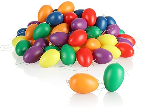 com-four® 60x Ostereier zum Aufhängen - Osterdeko in schönen leuchtenden Farben - Hänge-Deko für den Osterstrauß - Größe: 6 cm
