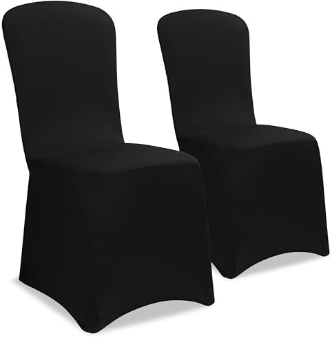 DETEX 2X Stuhlhussen für Stühle ohne Armlehnen Schwarz ÖkoTex | Stretch, Überzug, Stuhlbeintasche, 30° Waschbar, Party, Hochzeit, 165g/m², Faltenfrei, Bistrotisch, ÖkoTex Zertifiziert, Set