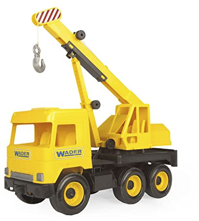 Wader Tigres_32122 32122 Middle Truck Kranwagen mit beweglichem Arm und Seilwinde, ab 3 Jahren, ca. 43 cm, gelb, Einheitsgröße