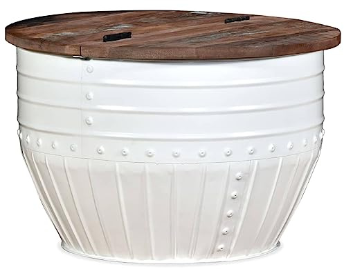 vidaXL Table Basse Table d'Appoint Table de Canapé Salon Meuble de Salle de Séjour Maison Intérieur Bois de Récupération Massif Blanc Forme de Baril