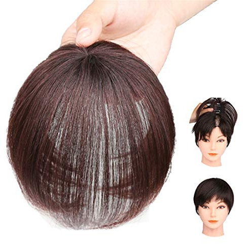 ZHAS Couvre-Couronne de Cheveux Humains réels pour Femmes avec Une Tache Chauve, Agrafe dans Le Toupet Coiffe supérieure pour Femmes, 6 'Brun foncé