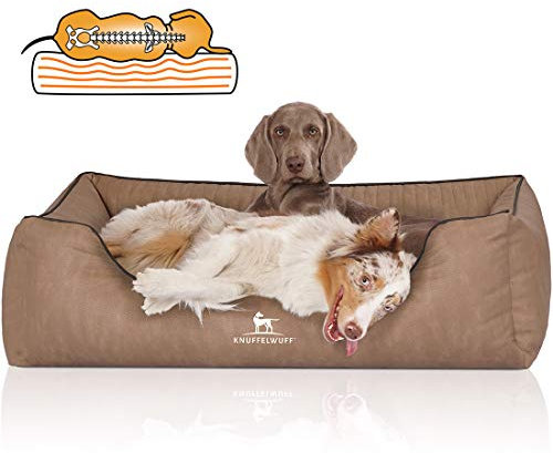 Knuffelwuff Orthopädisches Hundebett Tampa aus laser-gestepptem Kunstleder XXL 120 x 85cm Camel