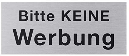Metafranc Klebeschild Bitte keine Werbung - aus Aluminium - in Edelstahl-Optik - Selbstklebende Rückseite / Beschilderung / Infoschild / Briefkastenschild / 507500 60 x 25 mm