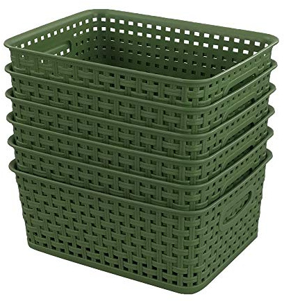 Sandmovie Plastic Weave Storage Baskets for Kitchen Bathroom, Green, 6 Packs