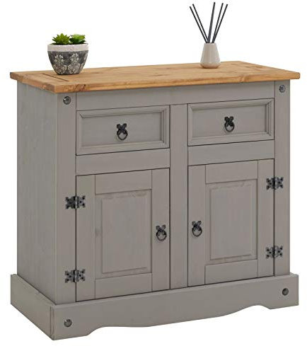 CARO-Möbel Mexico Kommode Ramon im Landhausstil Kommode aus Kiefer massiv mit 2 Schubladen und 2 Türen, grau/braun