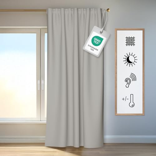 HOMING Vorhang KIM | Verdunkelungsvorhang beige inkl. Multifunktionsband | 140x245 cm | Thermovorhang Hitzeschutz | Akustikvorhang Schalldämmung | Blackout Curtain | 1 Stk. | Vorhänge beige blickdicht