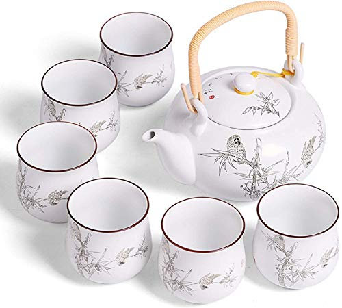 ZKHD Servizio da tè Vintage in Porcellana,Set da tè Kungfu Fatto a Mano per Adulti Servizio da tè in Ceramica Cinese 1 Teiera in Porcellana 4 Tazze da tè