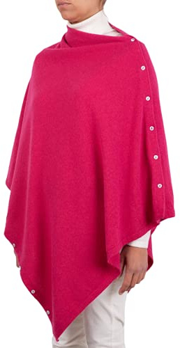 Poncho blandade knappar för kvinnor tillverkade i Italien Merinoull Cashmere Svart Beige Vit Stickad Sjal Cape En Storlek Multipurpose Vinterkläder Axelbredd, Fuchsia, one size