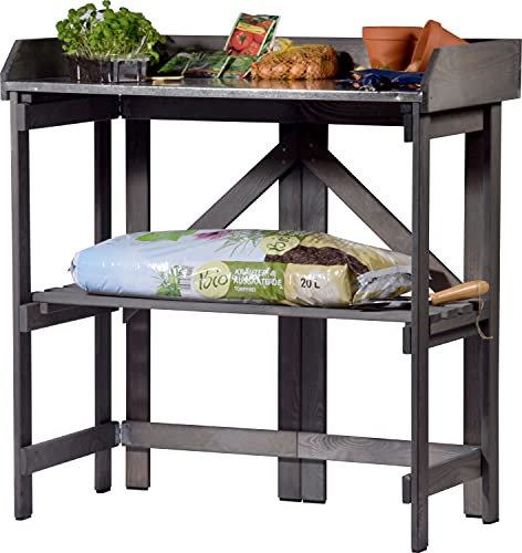 dobar® Klappbarer Pflanztisch | Gärtnertisch Massivholz | Faltbarer Umtopftisch mit Zinkplatte | Blumentisch für Garten/Terrasse/Balkon | 85 x 44 x 89 cm | Anthrazit