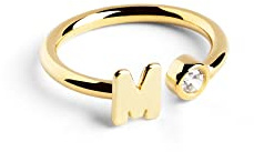 SINGULARU - Anillo Personalizado Letter Spark. Ajustable. Plata de Ley 925 con Acabado Baño de Oro de 18 Kt. Talla Unica. Joyas para Mujer. Letra M