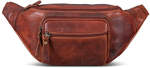 ROYALZ 'Alabama' Gürteltasche Leder Herren Damen Bauchtasche Retro Vintage Look Hüfttasche flach Brusttasche Brustbeutel Echtleder | Verstellbarer Gurt bis 130 cm