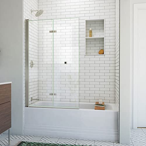 DreamLine Aqua-Q Fold 36 inch W x 58 inch H Frameless Bi-fold Tub Door in Brushed Nickel