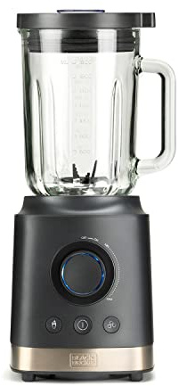 BLACK+DECKER BXJB1800E - Mixeur blender 1800W, récipient en verre de 1.8L, régulateur de vitesse, fonction Turbo, Smoothie et Glace, 6 lames en acier inoxydable, broyeur de glace, couleur grise