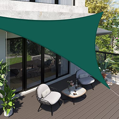 Teynewer Sun Shade Sail Waterproof for Patio Party Backyard Lawn Garden Outdoor Sunscreen Awning 5 x 5 x 5m Triangle Canopy PES Polyester 95% UV Block Shade Cover With Free Wind Rope, Green