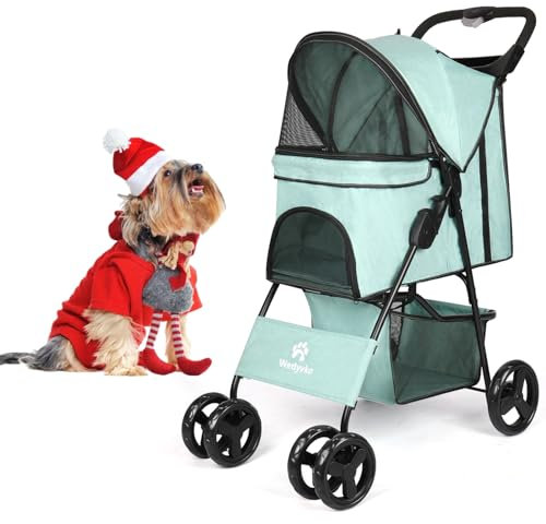 Wedyvko Hundebuggy bis 15 kg für Kleine Hunde, Hunde Wagen Klappbar Ultra Leicht - nur 5,7 kg, Hundebuggy Kleine Hunde mit Zubehör, Eva-Schaum-Räder, Getränkehalter