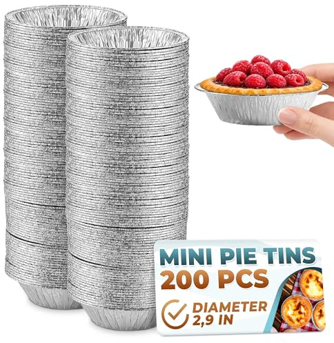 Mini Pie Tins 2.9 Inch - 200 Pack Disposable Aluminum Foil Pie Pans | Durable & Stackable, Freezer & Oven-safe for Holiday Baking & Easter Desserts, Meal Prep | Great Seasonal Easter Gifts for Bakers