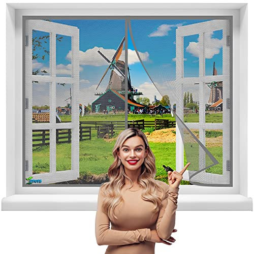 Insektenschutzrollo Fliegengitter für Fenster, 155 x 80 cm Fliegengitter Magnet Tur Selbstbausatz Automatisches Schließen【Grau】