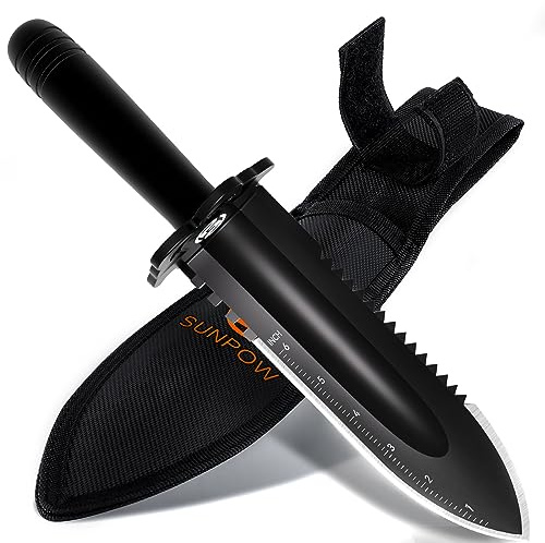 SUNPOW Metal Detector Shovel, Heavy Duty Double Serrated Edge Digging Tool