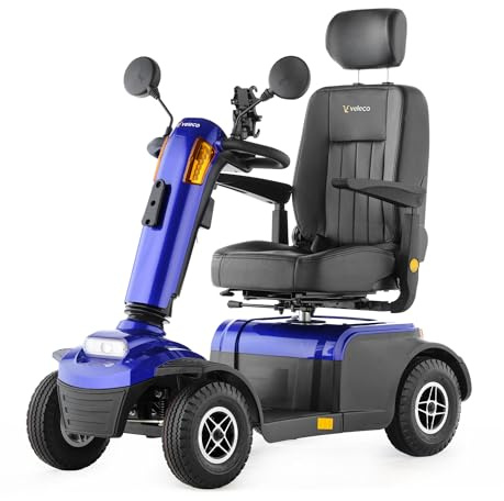 Veleco Looper – Mobilitätsroller mit drehbaren Kapitänssitz - Einfache Steuerung - Sitz mit hoher Rückenlehne, Kopfstüze, Sicherheitsgurt - Rückwärtsgang (Blau)