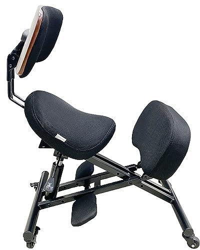 TUJOBA Sattelhocker Sattelförmiger Ergonomischer Bürostuhlnetzsitz, Sitz, Schwarz Abgewinkelte Haltungsstühle mit Rückenlehne, Rollhocker für Medizin/Massage/Salon