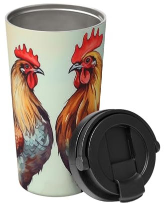 LZQPOEAS Isolierter Kaffeebecher mit Deckel, 590 ml, Becher Hahn und Henne, vakuumisolierter Becher, Edelstahl, Reisebecher, doppelwandig, Thermobecher, wiederverwendbar, Kaffeetasse für Büro, heiße