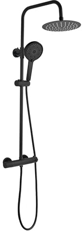 Cofan Columna de Ducha Extensible con Grifo Termostático | Grifería con acabado Negro Mate