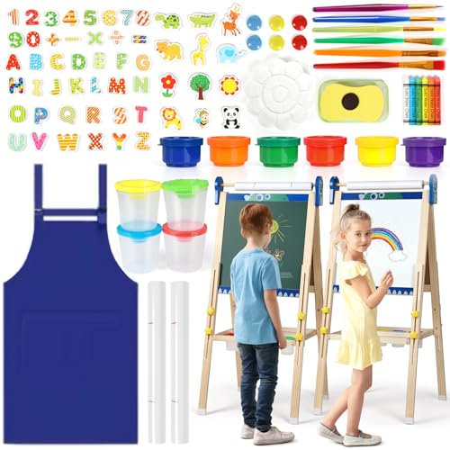 Kinder Staffelei, 3-in-1-Staffelei zum Malen mit Magnettafel, Zeichenpapier, tafel kinder, magnettafel kinder, Höhenverstellbar Standtafel,Geschenk für Kinder,Blau