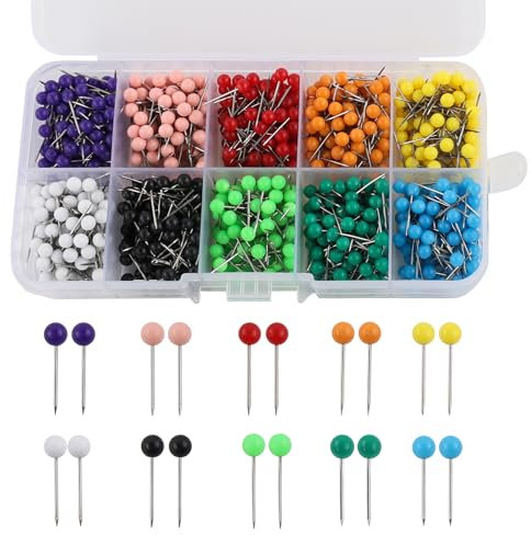 1000 Stück Karte Nagel Pinnadeln Stecknadeln Bunt Map Pins Rundkopf Stecknadeln mit Aufbewahrungsbox mit Kopf 1/8 Zoll Pinnadeln Reißnägel für DIY, Wandkarten, Bulletin Board, Kork Boards