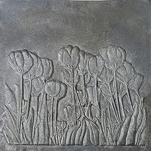 LUNA WAY CAST IRON - Piastra in Ghisa Decorata Tulipani | Immagazzina Calore | Protezione Focolare | Piastre Refrattarie per camino e termo camini o decorativa parete | 60 x 60 cm