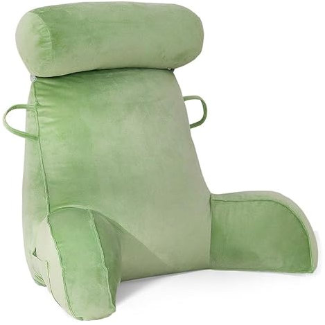 Mingfuxin Reading Pillows for Bed Sofa, Bed Backrest Pillows with Neck Arm Back Support Pillow, Adult Back Reading Cushion with Detachable Neck Roll & Washable Velvet Cover for Relaxing Watching