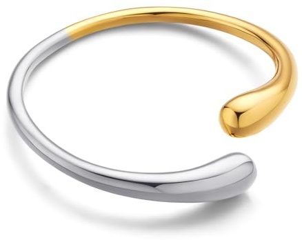 LILIE&WHITE Bracelet Femme Argent & Or Jonc Bicolore Extrémités Goutte Hypoallergénique Antidécoloration Ajustable Design Minimaliste Bijou Chic Cadeau Anniversaire Noël