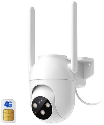 PEEIPM 4G LTE Überwachungskamera aussen mit SIM Karte: 360 Grad Kamera PTZ Aufnahme Farb Nachtsicht Camera Outdoor AI Verfolgung IP65 Wasserdicht(Kabelgebundene)