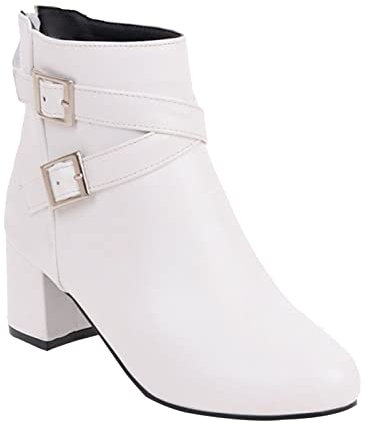 Stivaletti da donna con tacco Chelsea, alla caviglia, con tacco alto, in pelle, con chiusura lampo, stile vintage, per autunno, bianco, 41 EU