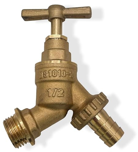 PlumbEZ WRAS 1/2 BSP Brass Garden Tap, EN1213 (Formerly BS1010) Standard Outside Tap, Durable Cold or Hot Outdoor Tap Bib Tap for Garden Use