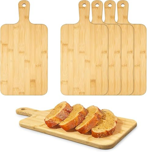 5 Pack Wood Cutting Boards with Handle, Wooden Chopping Board Bamboo Serving Cutting Board Bulk for Kitchen Food Prep Vegetables Bread Sandwich, 40 x 20 cm