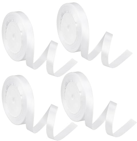 Giantree 4 Rolle Schleifenband Weiß, 12mm Weiß Satinband Geschenkband Weiss Dekoband Stoffband Schleifenband Weiss für Geschenkverpackung Geschenkverpackung Basteln Hochzeit Geburtstag Taufe